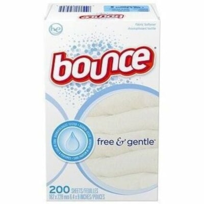 Bounce - Adoucissant pour tissus Free & Gentle - Pour Tissu, Laverie, Vêtements, Vêtements - Feuille - longueur de 9 po (228,60 mm) x largeur de 6,40 po (162,56 mm) - Facile à utiliser, Sans colorant, Sans rides, Durable - Blanc - 200 / boîte EMB. DE 200 