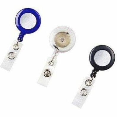 GBC Badgemates Badge Holder - Plastic, Metal, Vinyl, Nylon - Clear, Black, Blue, Gray - Retractable Cord, Durable, Pocket Clip, Secure - 5 / Pack 2 BLK 2 BLU AND 1 GREY 5/PK 