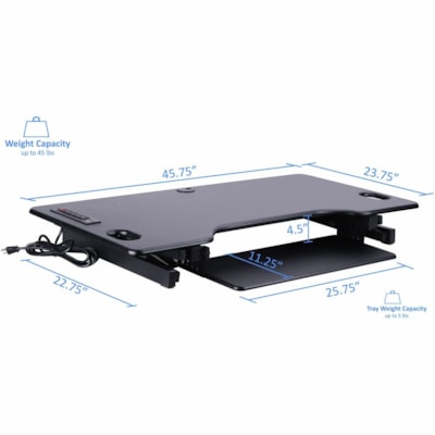 Élévateur de bureau multiusage Hauteur réglable Rocelco - 45 lb (20411,66 g) Capacité de charge - 20 po (508 mm) Hauteur x 46 po (1168,40 mm) Largeur - Bureau - Mate - Panneau de fibres à densité moyenne (MDF), Acier - Noir - Pour Ordinateur, Moniteur, Ordinateur Por table Desk Riser W-4AC-2USB Ou tlets
