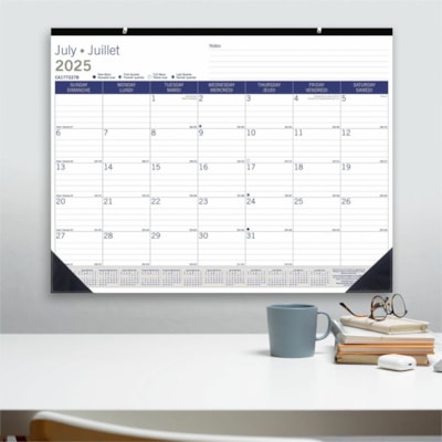 Blueline 2025-2026 DuraGlobe 13-Month Academic Desk Pad/Calendar - July to July - 22" x 17" - Bilingual - Academic - Monthly - 13 Month - July 2025 to July 2026 - 1 Month Single Page Layout - 22" (558.80 mm) x 17" (431.80 mm) Sheet Size - 2 x Holes - Desk Pad - Bamboo Fiber, Paper, Chipboard - Holid  