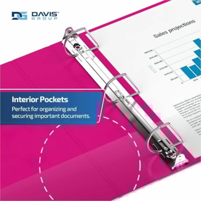 Davis Premium Economy, Angle D Ring, Binder, 6 Pack (Pink, 1.5") - Letter - 8 1/2" (215.90 mm) x 11" (279.40 mm) Sheet Size - 350 Sheet Capacity - 3 x 1.50" (38.10 mm) Ring(s) - Fastener(s): D-Ring - Pocket(s): 2, Internal - Polypropylene - Pink - 6.25 lb (2834.95 g) - Spine Label - 6 / Pack  