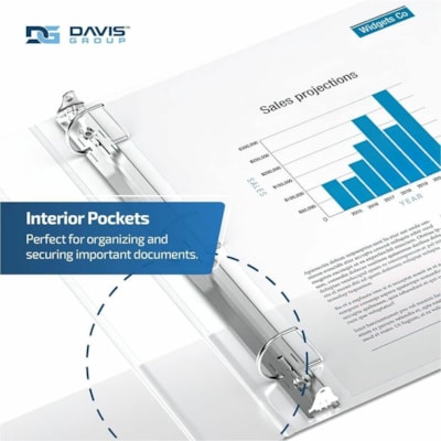 Davis Group - Reliure à anneaux 2304-00-06 - format lettre - format 8 1/2 po (215,90 mm) x 11 po (279,40 mm) - 475 Capacité en feuilles - 3 x 2 po (50,80 mm) Ring(s) - Fastener(s) : Anneau en D - Pocket(s) : 2, Interne - Polypropylène - Blanc - 7,60 lb (3447,30 g) - Étiquette dos,  