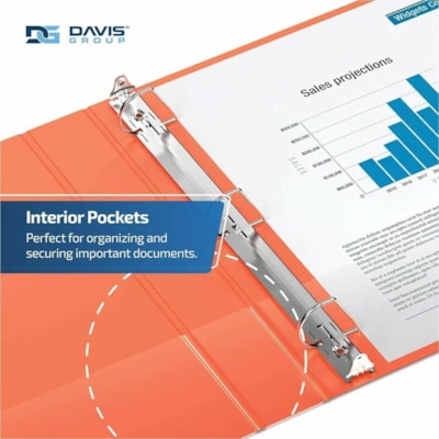 Davis Group Premium Economy, Angle D Ring, Binder, 6 Pack (Orange, 1") - Letter - 8 1/2" (215.90 mm) x 11" (279.40 mm) Sheet Size - 225 Sheet Capacity - 3 x 1" (25.40 mm) Ring(s) - Fastener(s): D-Ring - Pocket(s): 2, Internal - Polypropylene - Orange - 5.15 lb (2336 g) - Spine Label - 6 / Pack  