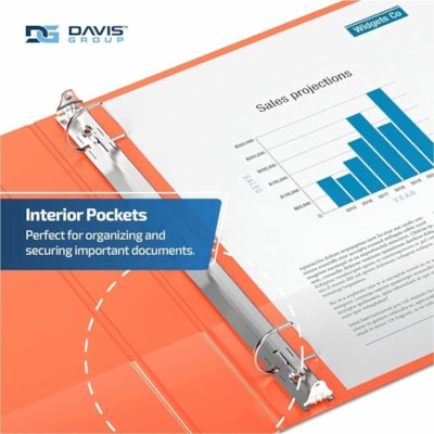 Davis Group - Reliure à anneaux 2304-19-06 - format lettre - format 8 1/2 po (215,90 mm) x 11 po (279,40 mm) - 475 Capacité en feuilles - 3 x 2 po (50,80 mm) Ring(s) - Fastener(s) : Anneau en D - Pocket(s) : 2, Interne - Polypropylène - Orange - 7,60 lb (3447,30 g) - Étiquette dos  