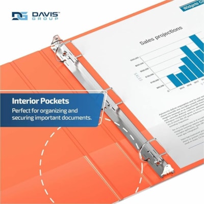 Davis Group - Reliure à anneaux 2302-19-06 - format lettre - format 8 1/2 po (215,90 mm) x 11 po (279,40 mm) - 350 Capacité en feuilles - 3 x 1,50 po (38,10 mm) Ring(s) - Fastener(s) : Anneau en D - Pocket(s) : 2, Interne - Polypropylène - Orange - 6,25 lb (2834,95 g) - Étiquette   