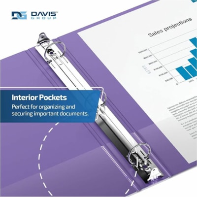 Davis Group - Reliure à anneaux 2312-69-06 - format lettre - format 8 1/2 po (215,90 mm) x 11 po (279,40 mm) - 275 Capacité en feuilles - 3 x 1,50 po (38,10 mm) Ring(s) - Fastener(s) : Anneau rond - Pocket(s) : 2, Interne - Polypropylène - Pourpre - 6,25 lb (2834,95 g) - Étiquette  
