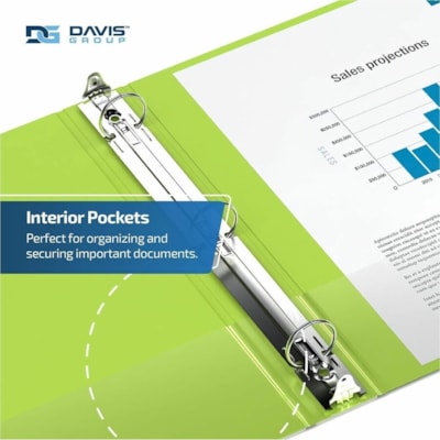 Davis Premium Economy, Round Ring, Binder, 6 Pack (Lime Green, 1.5") - Letter - 8 1/2" (215.90 mm) x 11" (279.40 mm) Sheet Size - 275 Sheet Capacity - 3 x 1.50" (38.10 mm) Ring(s) - Fastener(s): Round Ring - Pocket(s): 2, Internal - Polypropylene - Lime Green - 6.25 lb (2834.95 g) - Spine Label, PVC een 