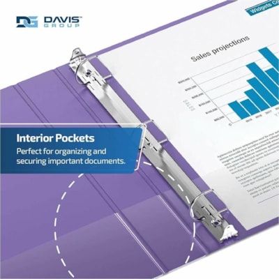 Davis Premium Economy, Angle D Ring, Binder, 6 Pack (Purple, 3") - Letter - 8 1/2" (215.90 mm) x 11" (279.40 mm) Sheet Size - 625 Sheet Capacity - 3 x 3" (76.20 mm) Ring(s) - Fastener(s): D-Ring - Pocket(s): 2, Internal - Polypropylene - Purple - 9.10 lb (4127.69 g) - Spine Label, PVC-free - 6 / Pac  