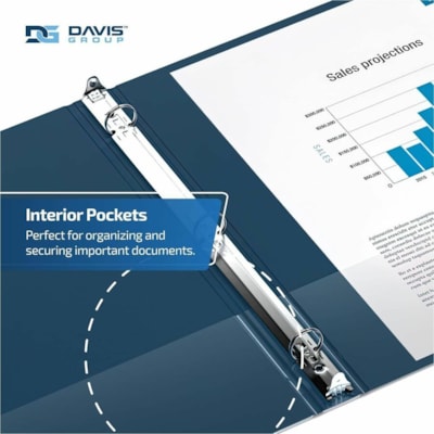 Davis Group - Reliure à anneaux 2311-72-06 - format lettre - format 8 1/2 po (215,90 mm) x 11 po (279,40 mm) - 200 Capacité en feuilles - 3 x 1 po (25,40 mm) Ring(s) - Fastener(s) : Anneau rond - Pocket(s) : 2, Interne - Polypropylène - Marine - 5,15 lb (2336 g) - Étiquette dos, S  