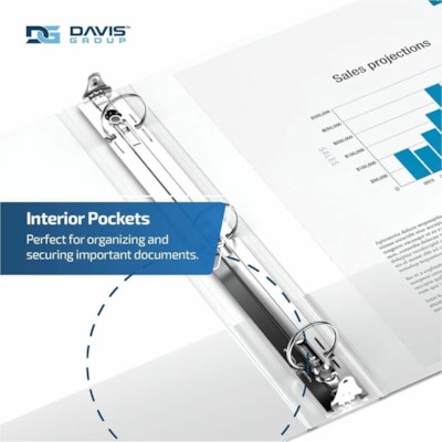 Davis Group - Reliure à anneaux 2312-00-06 - format lettre - format 8 1/2 po (215,90 mm) x 11 po (279,40 mm) - 275 Capacité en feuilles - 3 x 1,50 po (38,10 mm) Ring(s) - Fastener(s) : Anneau rond - Pocket(s) : 2, Interne - Polypropylène - Blanc - 6,25 lb (2834,95 g) - Étiquette d  
