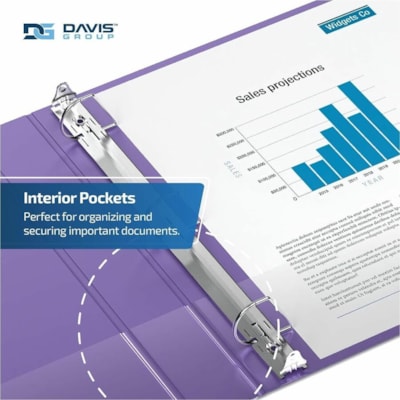 Davis Group - Reliure à anneaux 2304-69-06 - format lettre - format 8 1/2 po (215,90 mm) x 11 po (279,40 mm) - 475 Capacité en feuilles - 3 x 2 po (50,80 mm) Ring(s) - Fastener(s) : Anneau en D - Pocket(s) : 2, Interne - Polypropylène - Pourpre - 7,60 lb (3447,30 g) - Étiquette do  