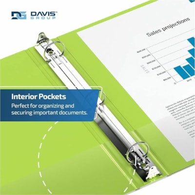 Davis - Reliure à anneaux 2314-24-06 - format lettre - format 8 1/2 po (215,90 mm) x 11 po (279,40 mm) - 600 Capacité en feuilles - 3 x 3 po (76,20 mm) Ring(s) - Fastener(s) : Anneau rond - Pocket(s) : 2, Interne - Polypropylène - Lime - 9,10 lb (4127,69 g) - Étiquette dos, Sans P n 