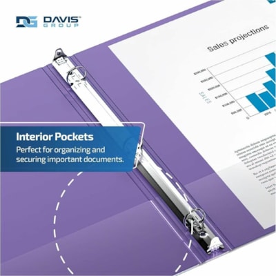Davis Premium Economy, Round Ring, Binder, 6 Pack (Purple, 3") - Letter - 8 1/2" (215.90 mm) x 11" (279.40 mm) Sheet Size - 600 Sheet Capacity - 3 x 3" (76.20 mm) Ring(s) - Fastener(s): Round Ring - Pocket(s): 2, Internal - Polypropylene - Purple - 9.10 lb (4127.69 g) - Spine Label, PVC-free - 6 / P  