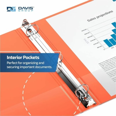 Davis Group - Reliure à anneaux 2313-19-06 - format lettre - format 8 1/2 po (215,90 mm) x 11 po (279,40 mm) - 400 Capacité en feuilles - 3 x 2 po (50,80 mm) Ring(s) - Fastener(s) : Anneau rond - Pocket(s) : 2, Interne - Polypropylène - Orange - 7,60 lb (3447,30 g) - Étiquette dos  