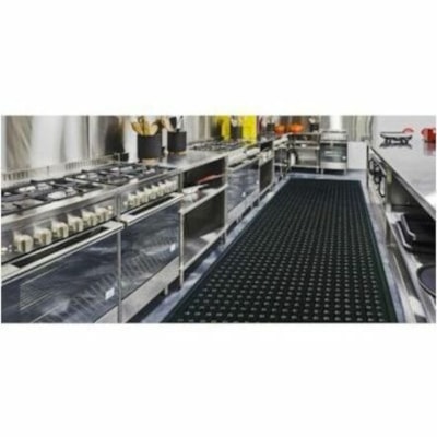 M+A Comfort Flow Mat - Commercial, Industry, Floor, Wet Place - 60" (1524 mm) Length x 36" (914.40 mm) Width x 0.375" (9.53 mm) Thickness - Rectangular - Nitrile Butadiene Rubber (NBR) - Black - 1 / Unit BLACK FLOW THROUGH ANTI-FATIGUE MAT