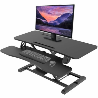 Rocelco 37-2/5" Electric Desk Riser - 33 lb (14968.55 g) Load Capacity - 19.70" (500.38 mm) Height x 37.40" (949.96 mm) Width x 27.50" (698.50 mm) Depth - Desktop, Tabletop, Freestanding - Matte - Medium Density Fiberboard (MDF), Steel, Metal, Particleboard - Black - For Notebook, Keyboard, Monitor, iser/Standing Desk Converter 