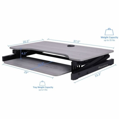 Rocelco 37"W-17"H Deluxe Adjustable Desk Riser - Up to 32" Screen Support - 35 lb (15875.73 g) Load Capacity - 17" (431.80 mm) Height x 37" (939.80 mm) Width x 23.30" (591.82 mm) Depth - Desk, Tabletop, Desktop - Laminate - Gray - For Multipurpose, Monitor, Notebook, Commercial, Workstation - Adjust table Desk Riser 