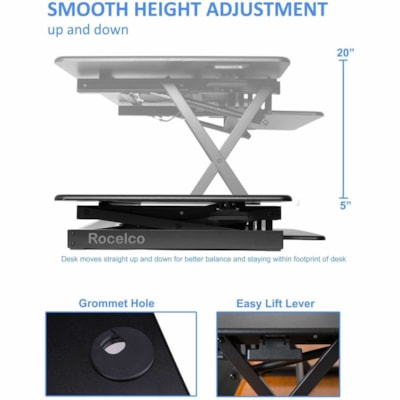 Rocelco 46"W-20"H Deluxe Adjustable Desk Riser - 45 lb (20411.66 g) Load Capacity - 20" (508 mm) Height x 46" (1168.40 mm) Width - Desk - Matte - Steel, Laminate, Medium Density Fiberboard (MDF), Metal - Black - For Multipurpose, Computer, Monitor, Notebook, Commercial - Keyboard Tray, Ergonomic, Gr table Desk Riser tigue mat