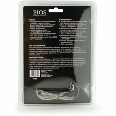 BIOS Professional - Thermomètre à viande et minuteur de qualité - 14 °F (-10 °C) à 572 °F (300 °C) - Arrêt automatique, Minuterie, Alarme - Pour Viande, B¿uf, Poulet, Turquie, Four, Barbecue, Cuisson - Blanc 6 SÉLECTION DE VIANDE 2 SONDE 