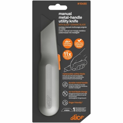 Slice - Couteau manuel, boîte de 6 - hauteur de 1,07 po (27,18 mm) x largeur de 1,50 po (38,10 mm) x longueur de 6,69 po (169,93 mm) - Résistants, Design ergonomique, Confortable, Lame rétractable, Manche, Facile à utiliser, Poignée ergonimique, Compartiment de rangement, A POIGNéE EN MéTAL 