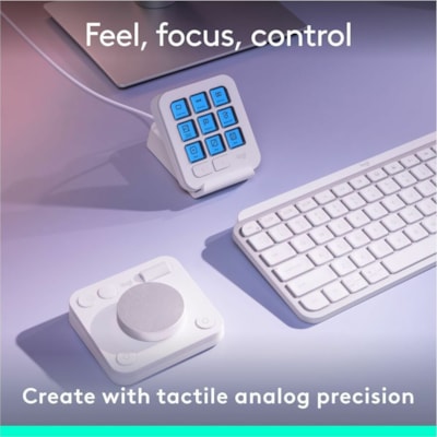 Logitech MX Creative Console Keypad & Dial - USB Type C Cable Keypad - Pale Gray - Wireless Bluetooth Dialpad - Dialpad - Pale Gray - AAA - Compatible with PC, Mac  WRLS 