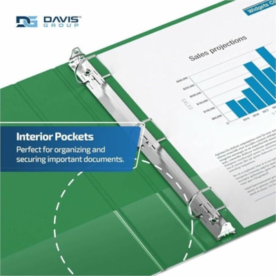 Davis Group Premium Economy, Angle D Ring, Binder, 6 Pack (Green, 1") - Letter - 8 1/2" (215.90 mm) x 11" (279.40 mm) Sheet Size - 225 Sheet Capacity - 3 x 1" (25.40 mm) Ring(s) - Fastener(s): D-Ring - Pocket(s): 2, Inside Front & Back - Polypropylene - Green - 5.15 lb (2336 g) - Recycled - Label Ho  