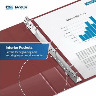 Davis Group - Reliure à anneaux Essential - format lettre - format 8 1/2 po (215,90 mm) x 11 po (279,40 mm) - 225 Capacité en feuilles - 3 x 1 po (25,40 mm) Ring(s) - Fastener(s) : Anneau en D - Pocket(s) : 2, À l'intérieur avant et arrière - Polypropylène - Bourgogn  