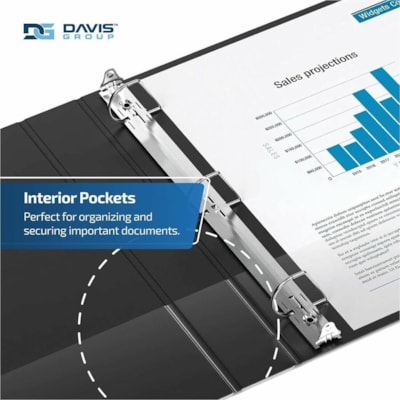 Davis - Reliure à anneaux Essential - format lettre - format 8 1/2 po (215,90 mm) x 11 po (279,40 mm) - 225 Capacité en feuilles - 3 x 1 po (25,40 mm) Ring(s) - Fastener(s) : Anneau en D - Pocket(s) : 2, À l'intérieur avant et arrière - Polypropylène - Noir - 5,15 lb  
