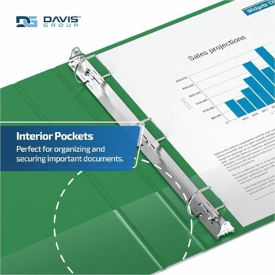Davis - Reliure à anneaux Essential - format lettre - format 8 1/2 po (215,90 mm) x 11 po (279,40 mm) - 350 Capacité en feuilles - 3 x 1,50 po (38,10 mm) Ring(s) - Fastener(s) : Anneau en D - Pocket(s) : 2, À l'intérieur avant et arrière - Polypropylène - Vert - 6,25  