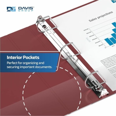 Davis - Reliure à anneaux Essential - format lettre - format 8 1/2 po (215,90 mm) x 11 po (279,40 mm) - 350 Capacité en feuilles - 3 x 1,50 po (38,10 mm) Ring(s) - Fastener(s) : Anneau en D - Pocket(s) : 2, À l'intérieur avant et arrière - Polypropylène - Bourgogne - y 