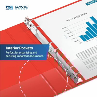 Davis - Reliure à anneaux Essential - format lettre - format 8 1/2 po (215,90 mm) x 11 po (279,40 mm) - 350 Capacité en feuilles - 3 x 1,50 po (38,10 mm) Ring(s) - Fastener(s) : Anneau en D - Pocket(s) : 2, À l'intérieur avant et arrière - Polypropylène - Rouge - 6,2  