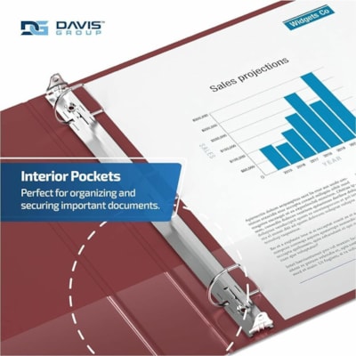 Davis - Reliure à anneaux Essential - format lettre - format 8 1/2 po (215,90 mm) x 11 po (279,40 mm) - 475 Capacité en feuilles - 3 x 2 po (50,80 mm) Ring(s) - Fastener(s) : Anneau en D - Pocket(s) : 2, À l'intérieur avant et arrière - Polypropylène - Bourgogne - 7,  