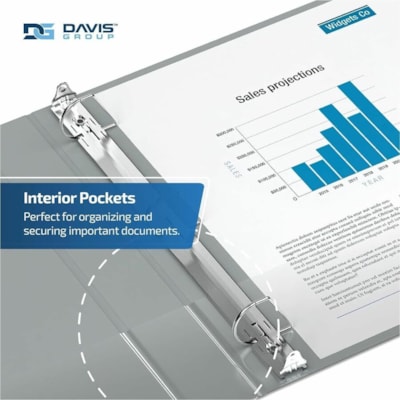 Davis - Reliure à anneaux Essential - format lettre - format 8 1/2 po (215,90 mm) x 11 po (279,40 mm) - 475 Capacité en feuilles - 3 x 2 po (50,80 mm) Ring(s) - Fastener(s) : Anneau en D - Pocket(s) : 2, À l'intérieur avant et arrière - Polypropylène - Gris - 7,60 lb  