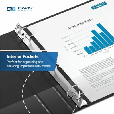 Davis Group - Reliure à anneaux Essential - format lettre - format 8 1/2 po (215,90 mm) x 11 po (279,40 mm) - 475 Capacité en feuilles - 3 x 2 po (50,80 mm) Ring(s) - Fastener(s) : Anneau en D - Pocket(s) : 2, À l'intérieur avant et arrière - Polypropylène - Noir - 7  