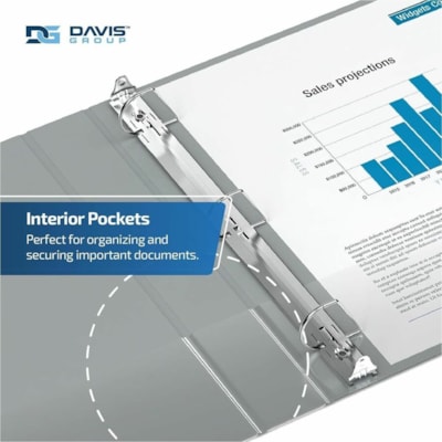 Davis - Reliure à anneaux Essential - format lettre - format 8 1/2 po (215,90 mm) x 11 po (279,40 mm) - 625 Capacité en feuilles - 3 x 3 po (76,20 mm) Ring(s) - Fastener(s) : Anneau en D - Pocket(s) : 2, À l'intérieur avant et arrière - Polypropylène - Gris - 9,10 lb  