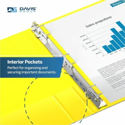 Davis Premium Economy, Angle D Ring, Binder, 6 Pack (Yellow, 3") - Letter - 8 1/2" (215.90 mm) x 11" (279.40 mm) Sheet Size - 625 Sheet Capacity - 3 x 3" (76.20 mm) Ring(s) - Fastener(s): D-Ring - Pocket(s): 2, Inside Front & Back - Polypropylene - Yellow - 9.10 lb (4127.69 g) - Recycled - Spine Lab  