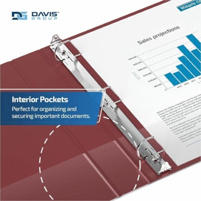 Davis - Reliure à anneaux Essential - format lettre - format 8 1/2 po (215,90 mm) x 11 po (279,40 mm) - 625 Capacité en feuilles - 3 x 3 po (76,20 mm) Ring(s) - Fastener(s) : Anneau en D - Pocket(s) : 2, À l'intérieur avant et arrière - Polypropylène - Bourgogne - 9,  