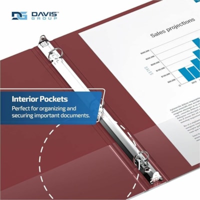 Davis - Reliure à anneaux Essential - format lettre - format 8 1/2 po (215,90 mm) x 11 po (279,40 mm) - 200 Capacité en feuilles - 3 x 1 po (25,40 mm) Ring(s) - Fastener(s) : Anneau rond - Pocket(s) : 2, À l'intérieur avant et arrière - Polypropylène - Bourgogne - 5,  
