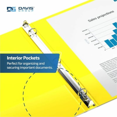 Davis Group Premium Economy, Round Ring, Binder, 6 Pack (Yellow, 1") - Letter - 8 1/2" (215.90 mm) x 11" (279.40 mm) Sheet Size - 200 Sheet Capacity - 3 x 1" (25.40 mm) Ring(s) - Fastener(s): Round Ring - Pocket(s): 2, Inside Front & Back - Polypropylene - Yellow - 5.15 lb (2336 g) - Recycled - Spin  