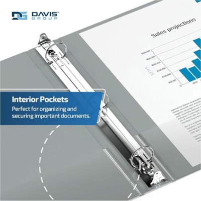 Davis - Reliure à anneaux Essential - format lettre - format 8 1/2 po (215,90 mm) x 11 po (279,40 mm) - 275 Capacité en feuilles - 3 x 1,50 po (38,10 mm) Ring(s) - Fastener(s) : Anneau rond - Pocket(s) : 2, À l'intérieur avant et arrière - Polypropylène - Gris - 6,25  