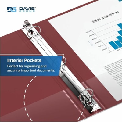 Davis Group - Reliure à anneaux Essential - format lettre - format 8 1/2 po (215,90 mm) x 11 po (279,40 mm) - 275 Capacité en feuilles - 3 x 1,50 po (38,10 mm) Ring(s) - Fastener(s) : Anneau rond - Pocket(s) : 2, À l'intérieur avant et arrière - Polypropylène - Bourg y 