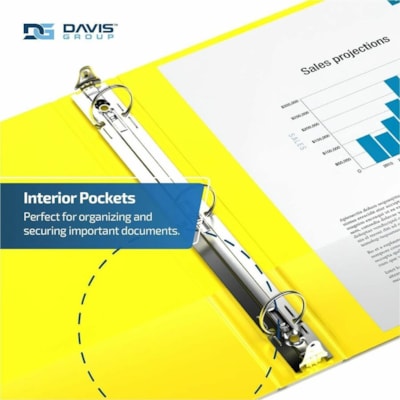 Davis - Reliure à anneaux Essential - format lettre - format 8 1/2 po (215,90 mm) x 11 po (279,40 mm) - 400 Capacité en feuilles - 3 x 2 po (50,80 mm) Ring(s) - Fastener(s) : Anneau rond - Pocket(s) : 2, À l'intérieur avant et arrière - Polypropylène - Jaune - 7,60 l  