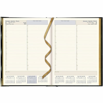 Brownline Executive Daily Planner, 10-7/8" x 7-5/8" , Trilingual, Assorted - Julian Dates - Daily - January 2025 to December 2025 - 7:00 AM to 10:45 PM - Quarter-hourly - 1 Day Single Page Layout - 7 5/8" (193.68 mm) x 10 7/8" (276.23 mm) Sheet Size - Sewn - Assorted - Leather - Hard Cover, Ribbon M  
