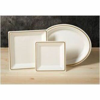 Eco Guardian 7" Sqr Fibr Plate 100/PK - Food, Breakroom - 7" (177.80 mm) Diameter - Fiber Body - Square - 100 / Pack GOLD RIM  COMPOSTABLE BAGASSE CLUB PACK