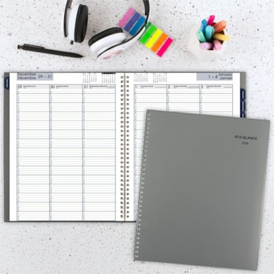 At-A-Glance 2026 Traditional Weekly/Monthly Planner - 11" H x 8-1/2" W - Grey - Bilingual - Weekly, Monthly - 12 Month - January 2026 to December 2026 - Quarter-hourly - 1 Week, 1 Month Double Page Layout - Letter - 8 1/2" (215.90 mm) x 11" (279.40 mm) Sheet Size - Spiral Bound - Paper - Dark Gray P 12 MONTHS (JANUARY-DECEMBER) BILINGUAL