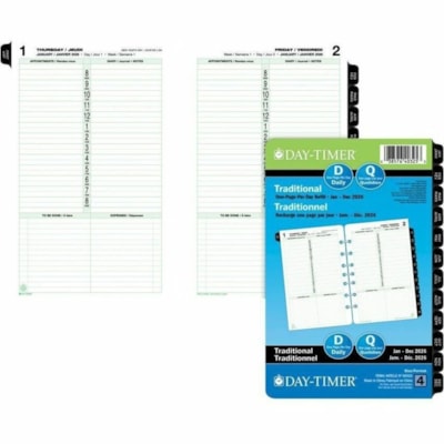 Day-Timer Refill Daily Desk Size 1PPD Bilingual - Desk - Daily - 12 Month - January 2025 to December 2025 - 1 Day Single Page Layout - 5 1/2" (139.70 mm) x 8 1/2" (215.90 mm) Sheet Size - 7 x Holes - Paper - Phone Directory, Address Directory, Planner Page, Auto Mileage, Hole-punched, Reference Shee PPD 5.5X8.5 BILLINGUAL 30% PCW