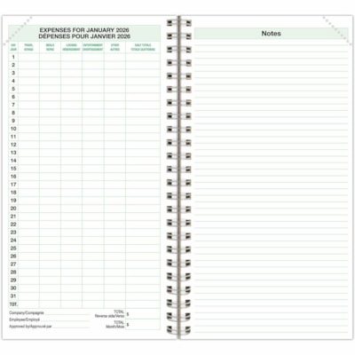 Day-Timer 2026 Wirebound Dated Refill 2 Pages/Day Pocket - 6-1/2" H x 3-1/2" W - Bilingual - Pocket - Daily - 12 Month - January 2026 to December 2026 - 8:00 AM to 5:00 PM - Quarter-hourly - 1 Day Double Page Layout - 3 1/2" (88.90 mm) x 6 1/2" (165.10 mm) Sheet Size - Spiral Bound - Green - Paper C 3-1/2 X 6-1/2 BILINGUAL 30% PCW
