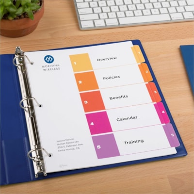 Avery® Ready Index® Table of Content Dividersfor Laser and Inkjet Printers, 5 tabs, 1 set - 5 x Divider(s) - 1-5 - 5 Tab(s)/Set - 8.50" (215.90 mm) Divider Width x 11" (279.40 mm) Divider Length - 3 Hole Punched - White Paper Divider - Multicolor Paper Tab(s) - 20% - Hole-punched, Printable, FR BINDR REINFORCD TABS&HOLES INKJET & LASER AVERY  20% PCW