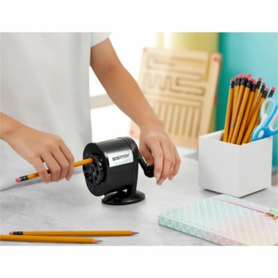 Bostitch Antimicrobial Manual Pencil Sharpener - Wall Mountable, Table Mountable - 8 Hole(s) - 4.25" (107.95 mm) Height x 2.50" (63.50 mm) Width - Metal - Black - 1 Each MANUAL  ADJUST 8 PENCIL SIZES EASY MOUNT  BLACK