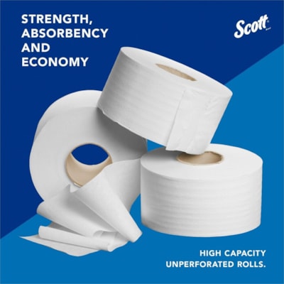 Papier hygiénique Recyclé Scott - 2 Pli - largeur de 3,55 po (90,17 mm) x longueur de 1000 pi (304,80 m) - Blanc - 12 / Carton BOÎTE DE 12 